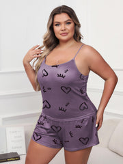  Pajama Set - Eyelash & Heart Print Cami Top & Shorts