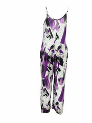  Brush Print Wide Leg Jumpsuit