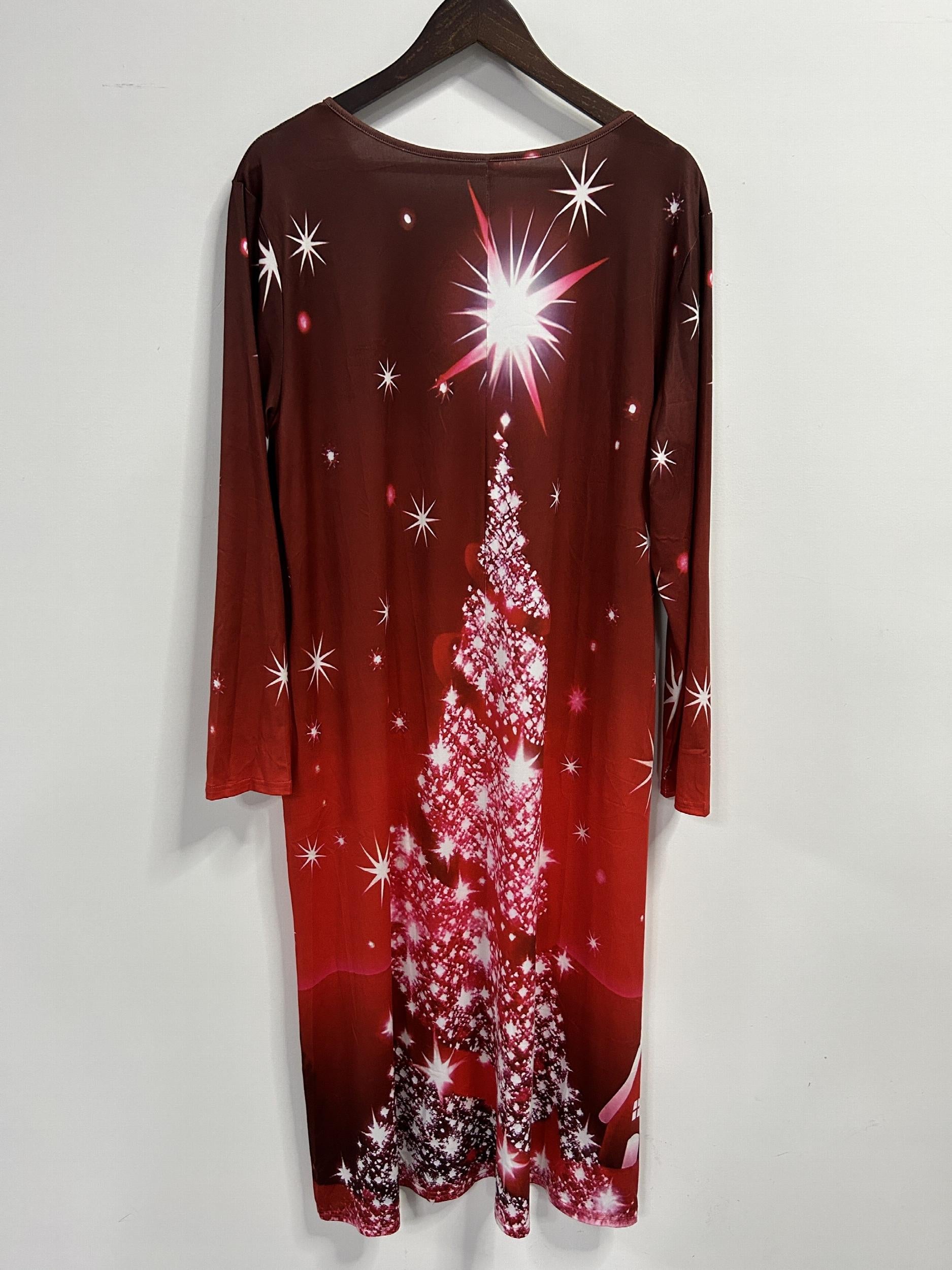  Tree Print Long Sleeve Dress