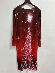  Tree Print Long Sleeve Dress