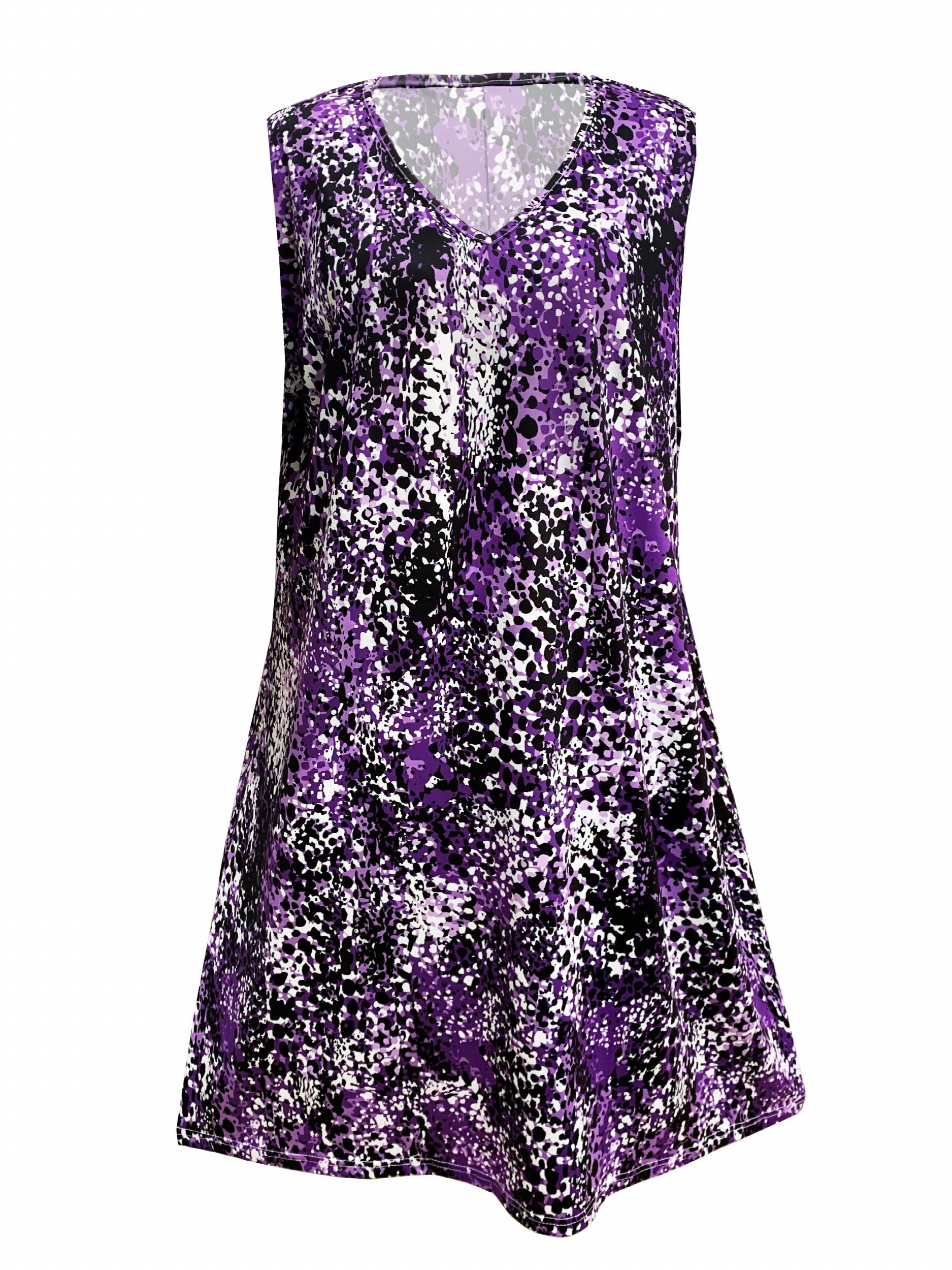  Women's Random Print V Neck Tank Dress