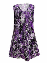  Women's Random Print V Neck Tank Dress