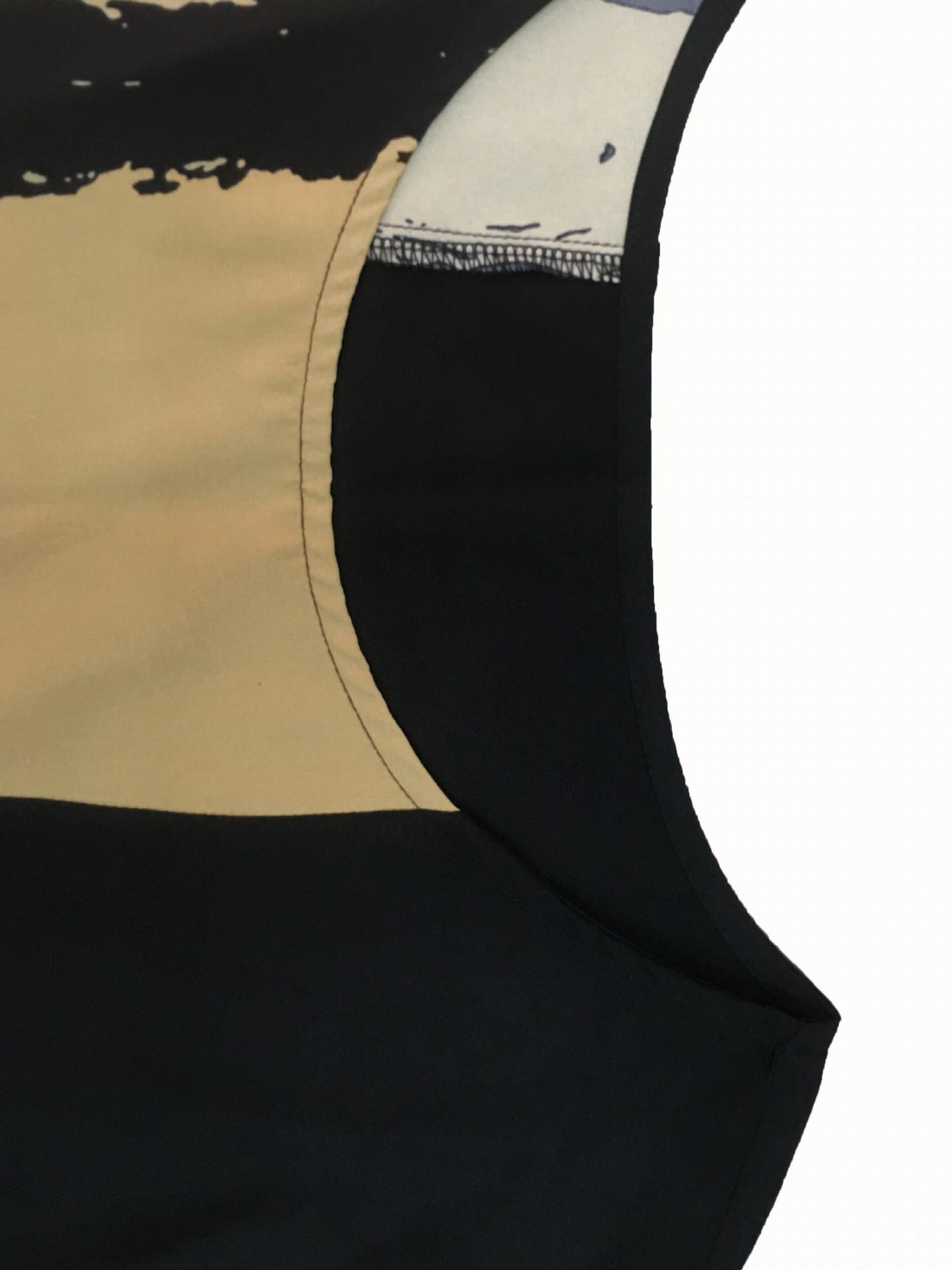  Colorblock Brush Print Half Sleeve Top