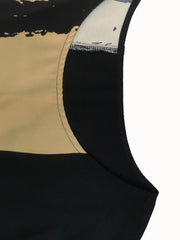  Colorblock Brush Print Half Sleeve Top