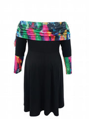  Colorblock Off Shoulder Ruched Dress