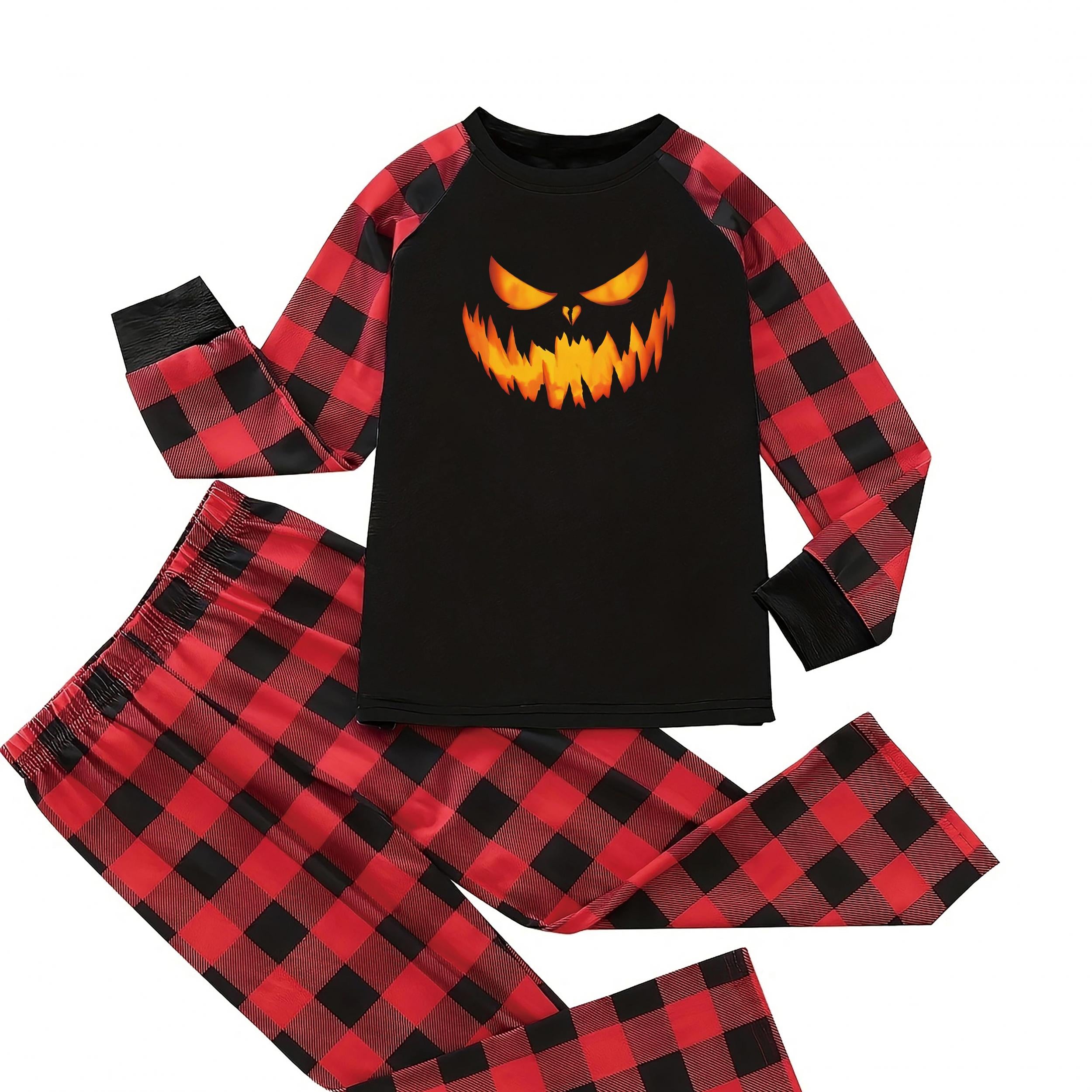  Pumpkin & Plaid Print Pajama Set Women's Tee & Pants Lounge 2pc