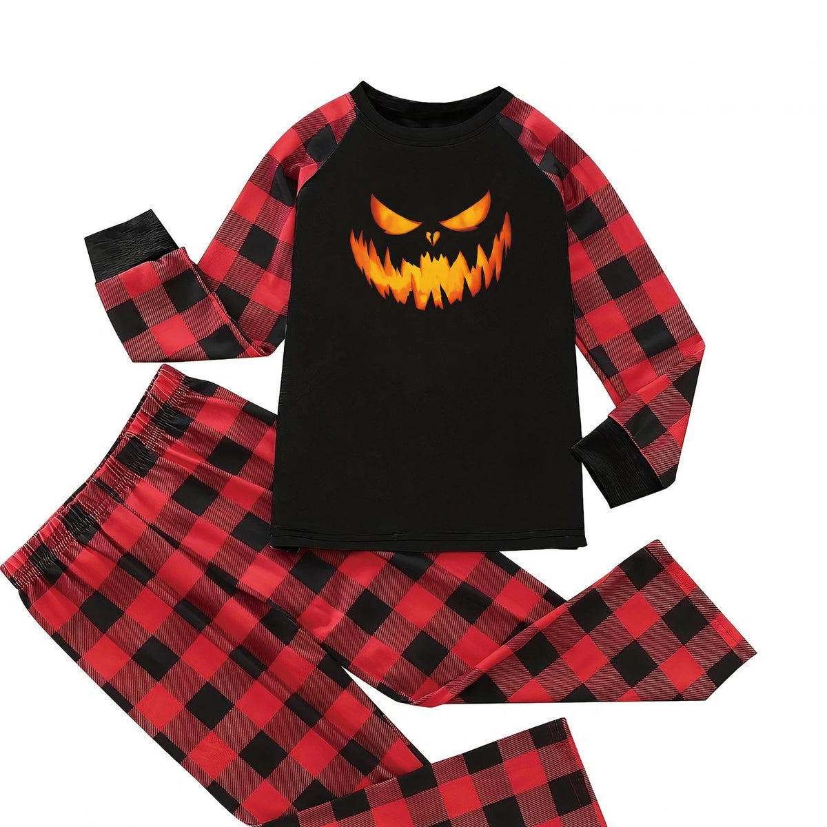  Pumpkin & Plaid Print Pajama Set Women's Tee & Pants Lounge 2pc