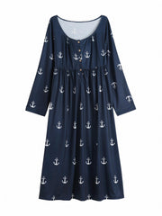 Women's Plus Anchor Print Maxi Dress With Pockets