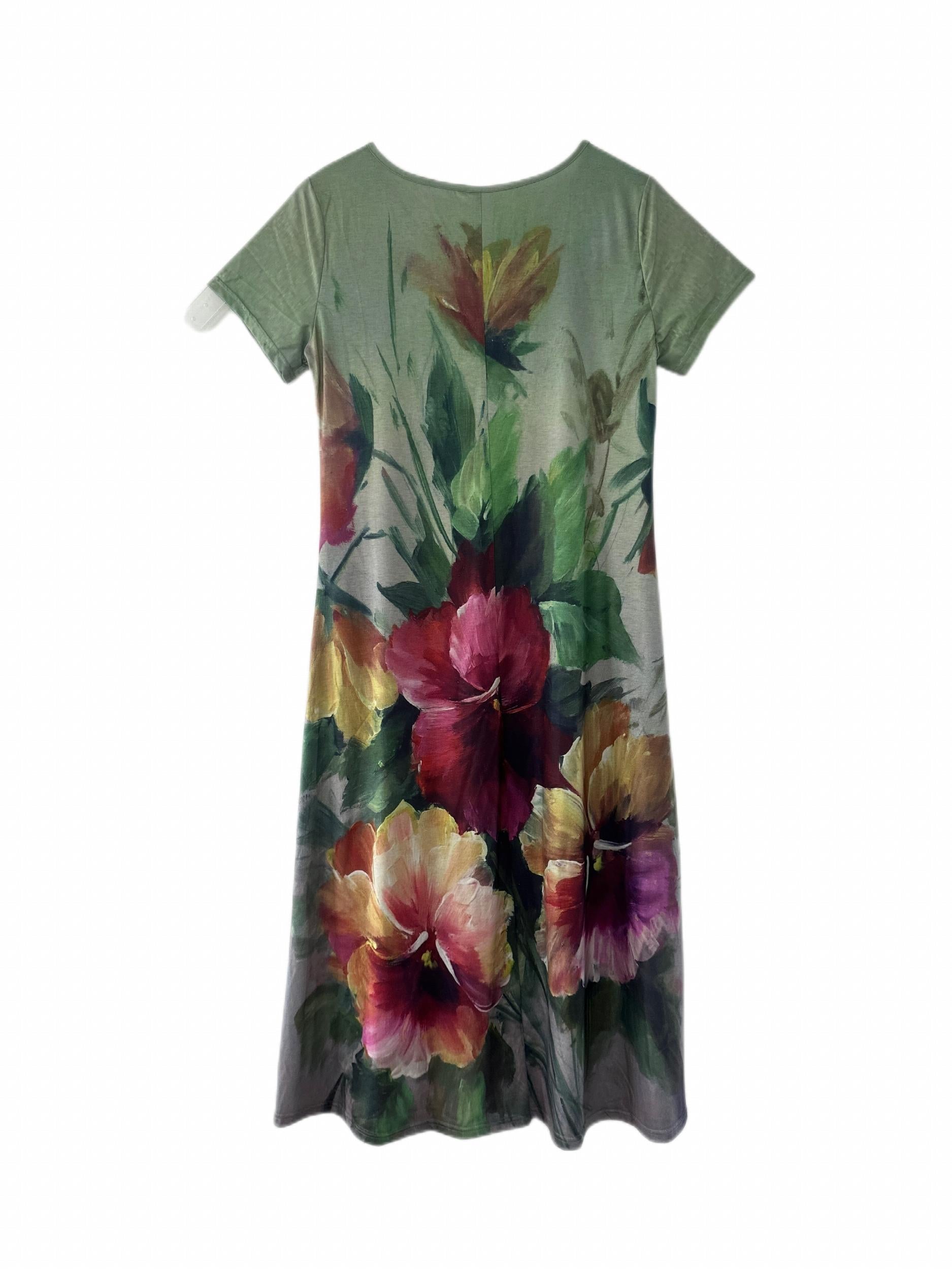  Floral Print Short Sleeve Maxi Dress With Pockets