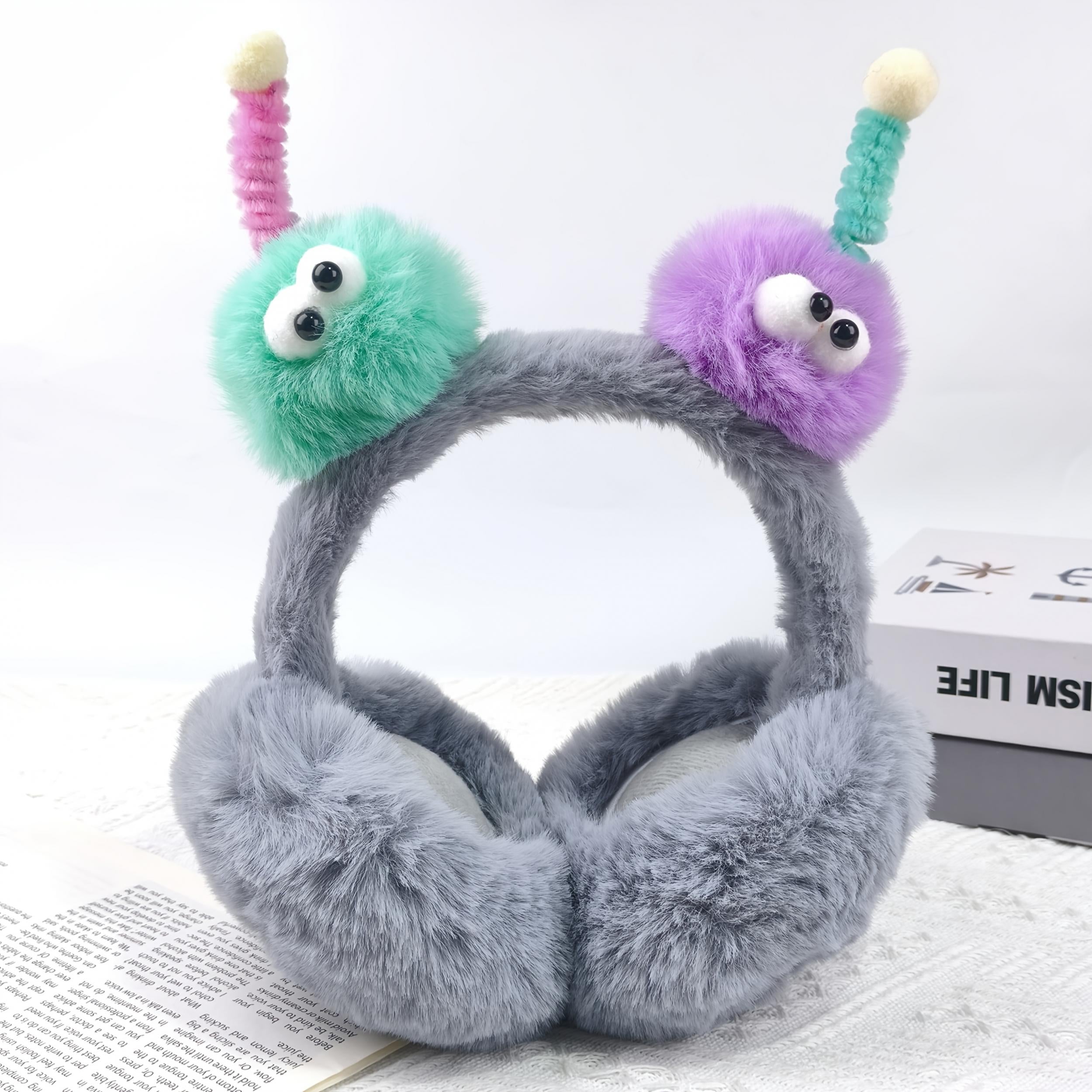 Winter Ear Warmers Pastel Pink Teal Beige Foldable Ear Muffs for Cold Weather