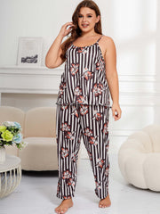  Striped & Floral Print Cami Top & Pants Lounge Set
