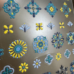 5D Embossed Flower Nail Art Stickers Bohemian Style Nail Art Decals