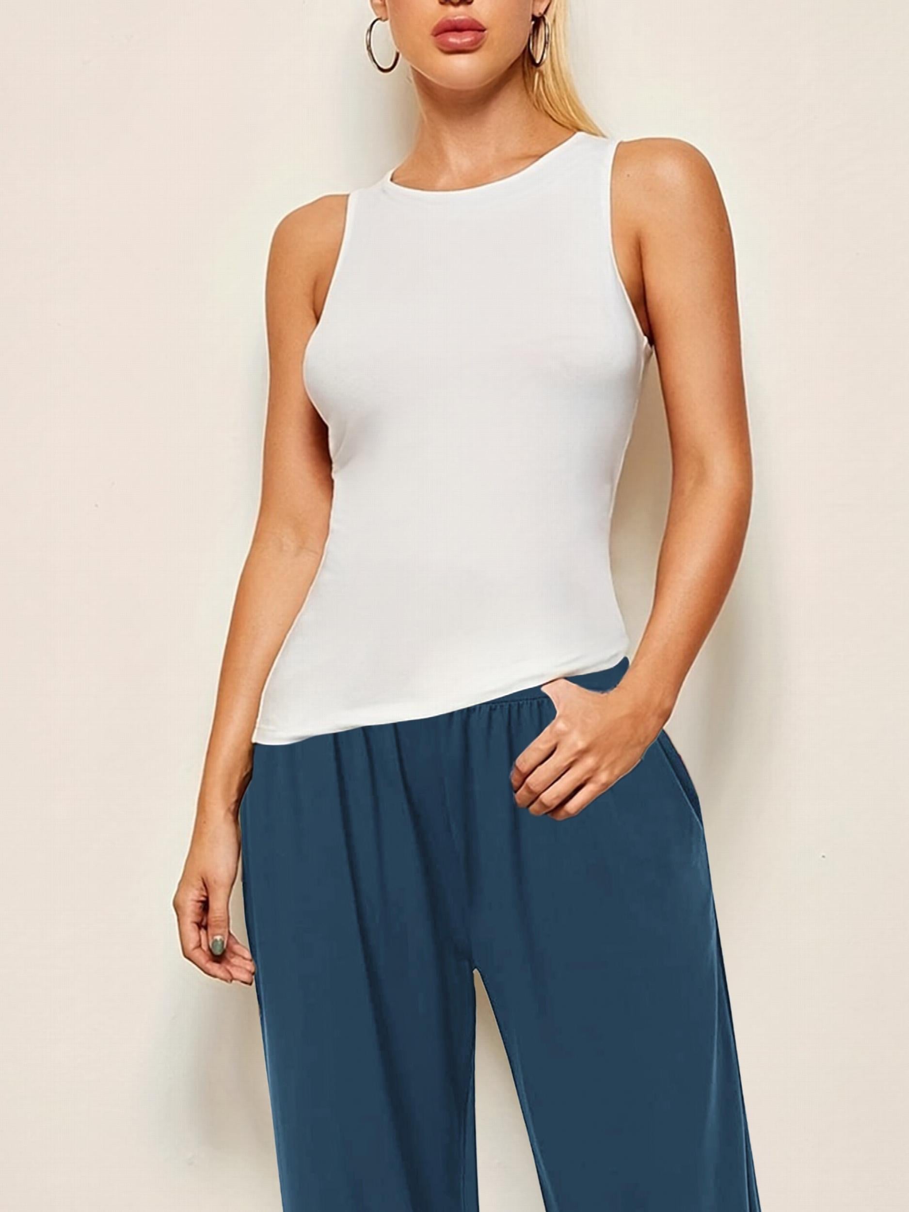 Women's Round Neck Sports Tank Top Sleeveless Fitness Vest T-shirt