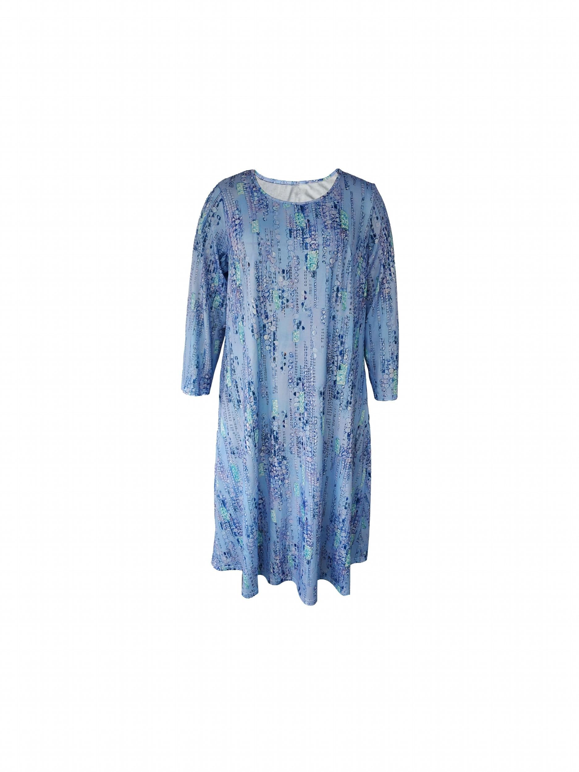  Floral Print Long Sleeve Round Neck Dress with Pockets