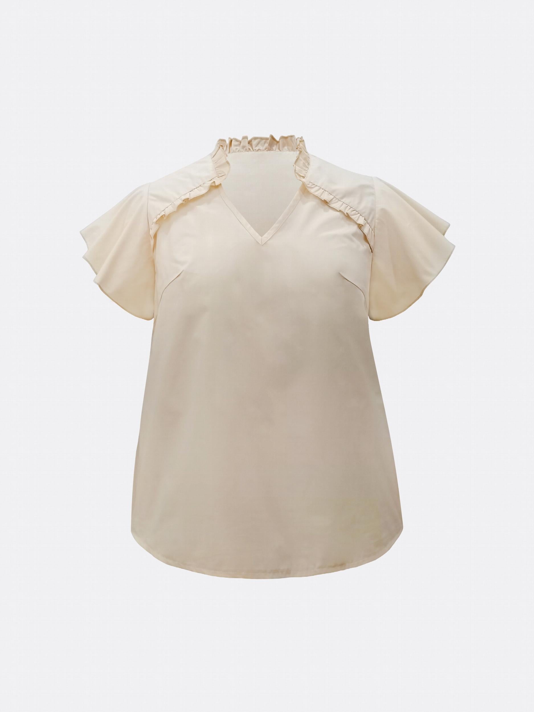  Ruffle Trim V-Neck Top