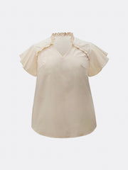  Ruffle Trim V-Neck Top