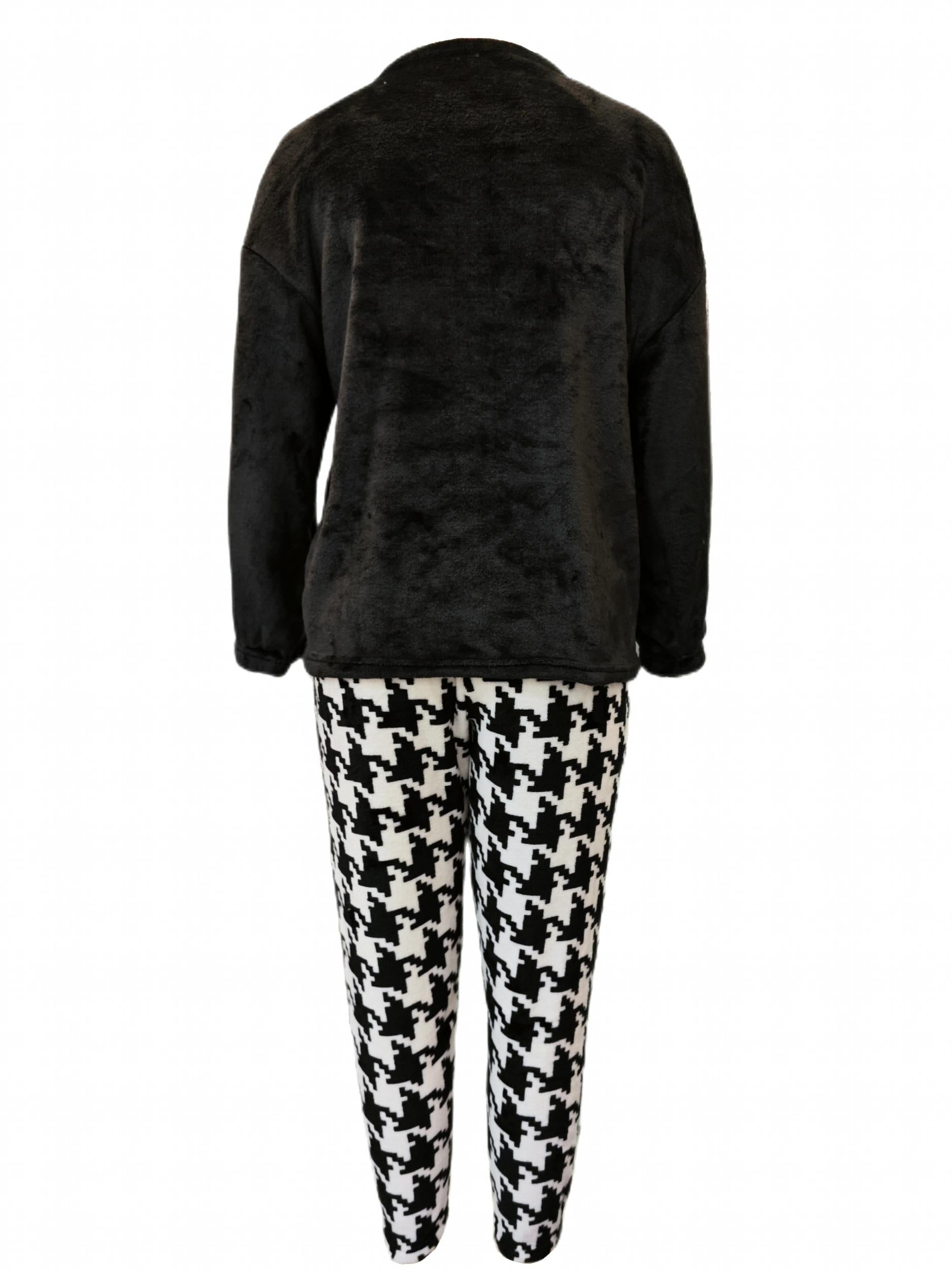 Plaid Thermal Loungewear Pajamas Set Long Sleeve Pullover Tops & Pants