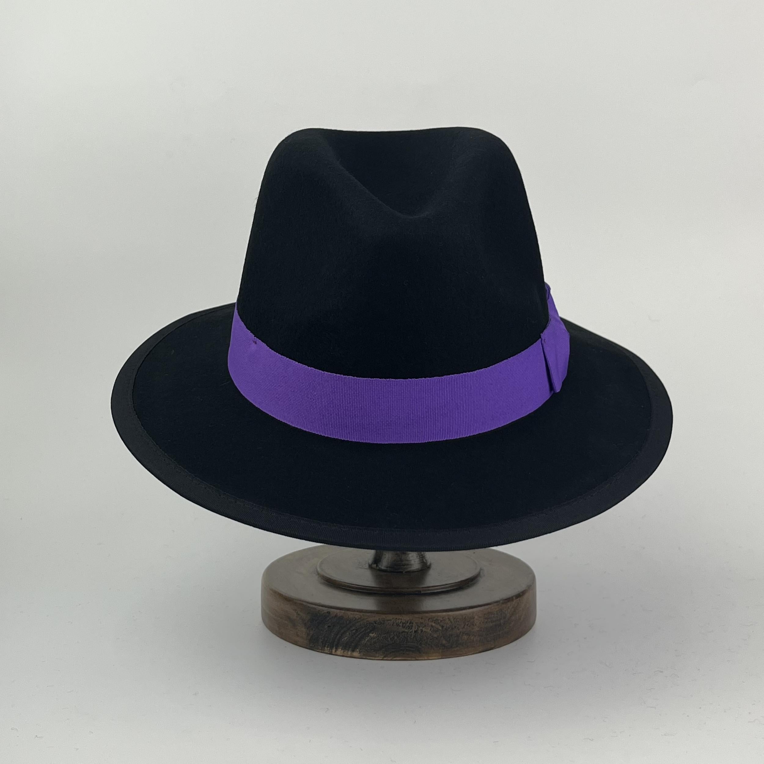 Classic Wool Fedora Hat Men & Women Yellow Purple Bow Band