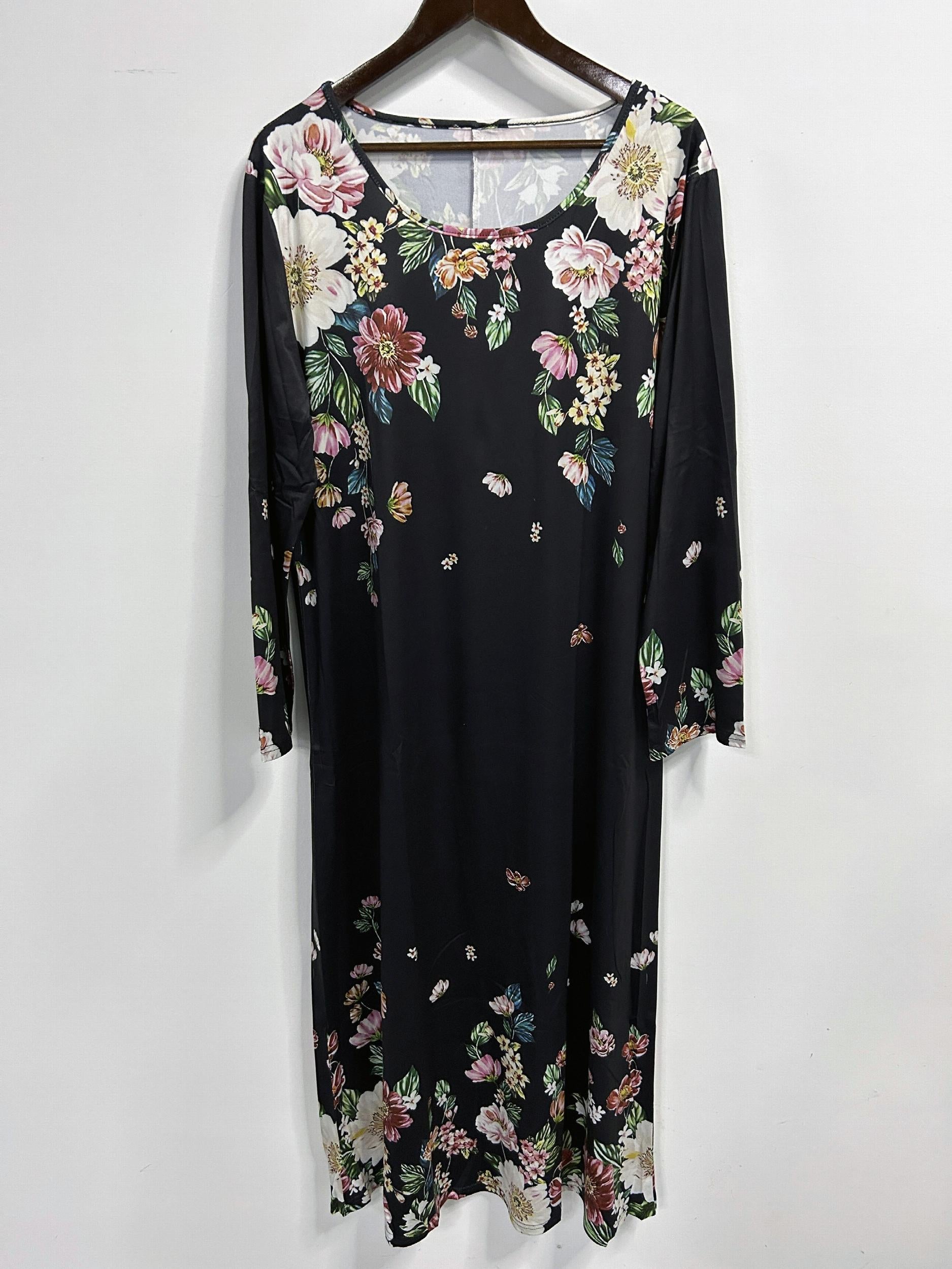  Floral Print Long Sleeve Maxi Dress