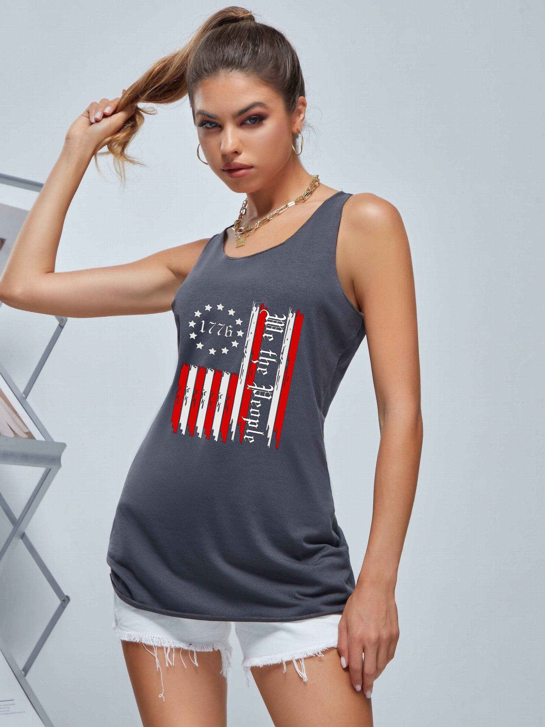 American Flag Graphic Sports Tank Top Women's Summer Tops