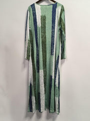  Brush Print Long Sleeve Maxi Dress