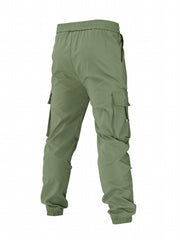 Skull Print Pocket Cargo Pants Men's Casual Loose Fit Solid Cargo Joggers