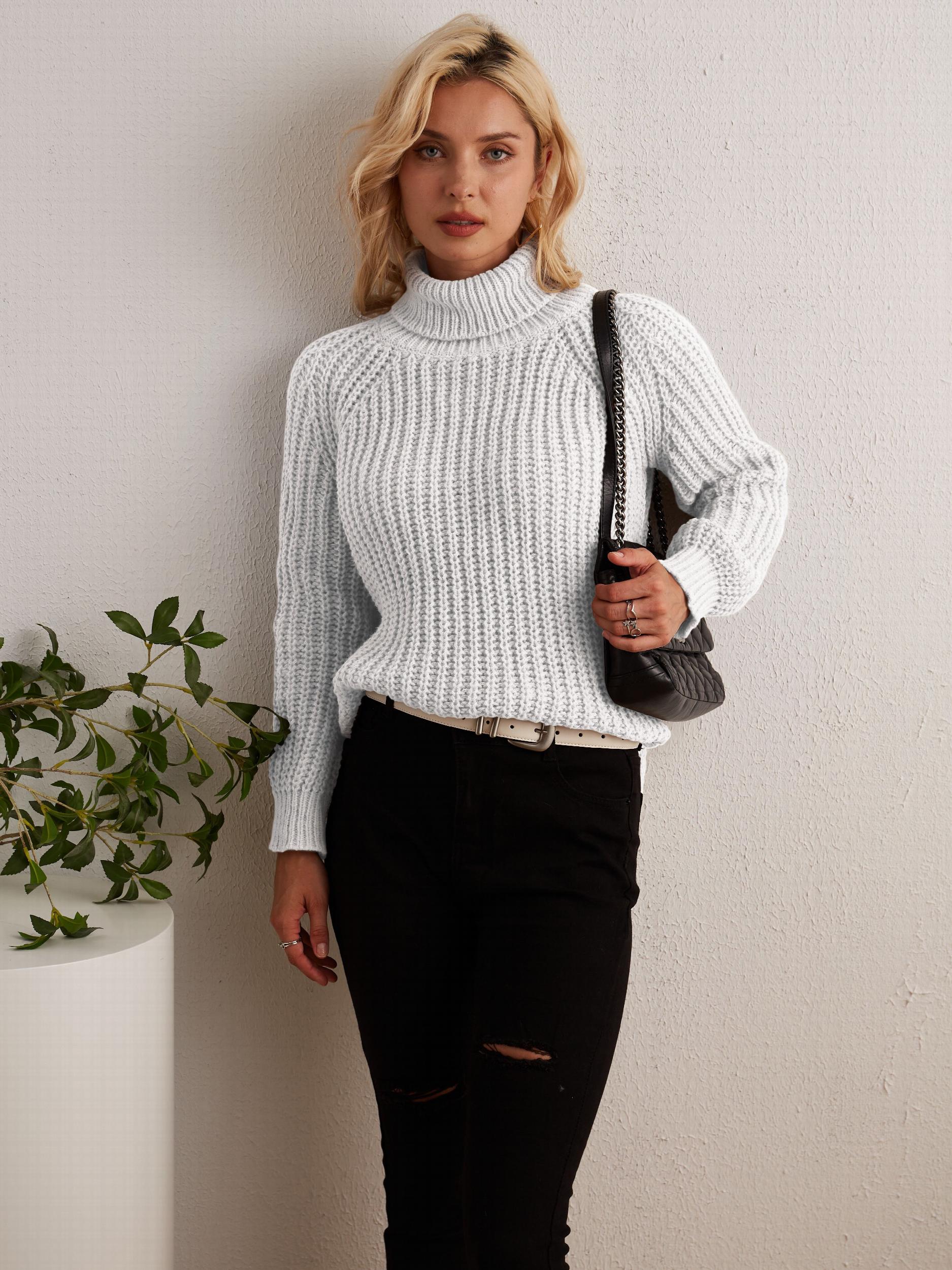 Oversized Turtleneck Sweater with Side Slit - Women's Clothing