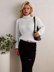 Oversized Turtleneck Sweater with Side Slit - Women's Clothing