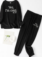  Snowflake Slogan Print Lounge Set