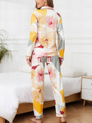 Floral Print Pajama Set Long Sleeve Top & Elastic Waistband Pants