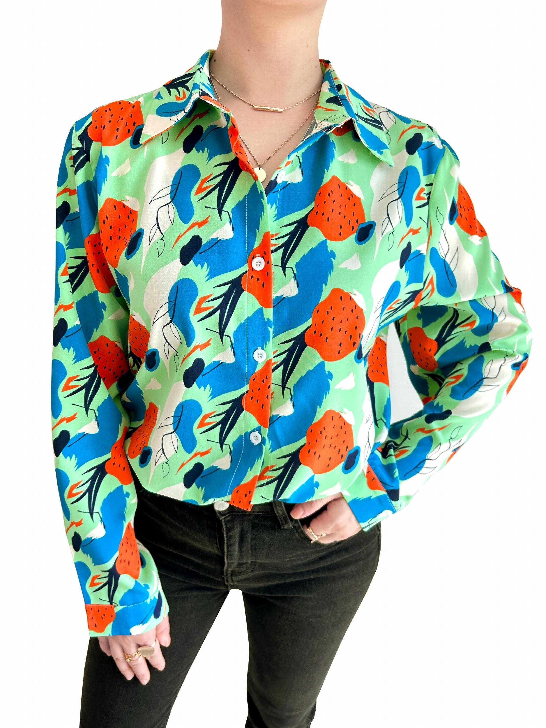 Abstract Print Plus Size Blouse Long Sleeve Button Up Shirt