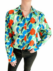 Abstract Print Plus Size Blouse Long Sleeve Button Up Shirt