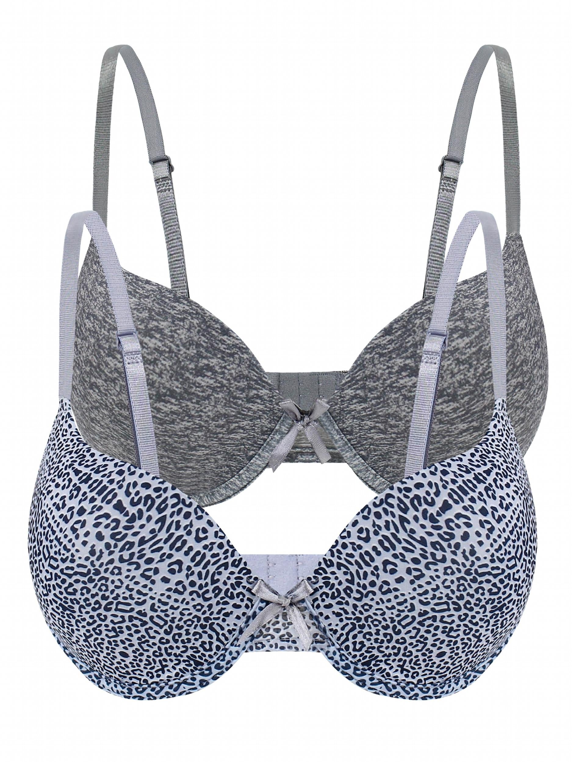 Leopard & Solid Push Up Bras Set Breathable Bow Tie Women's Lingerie