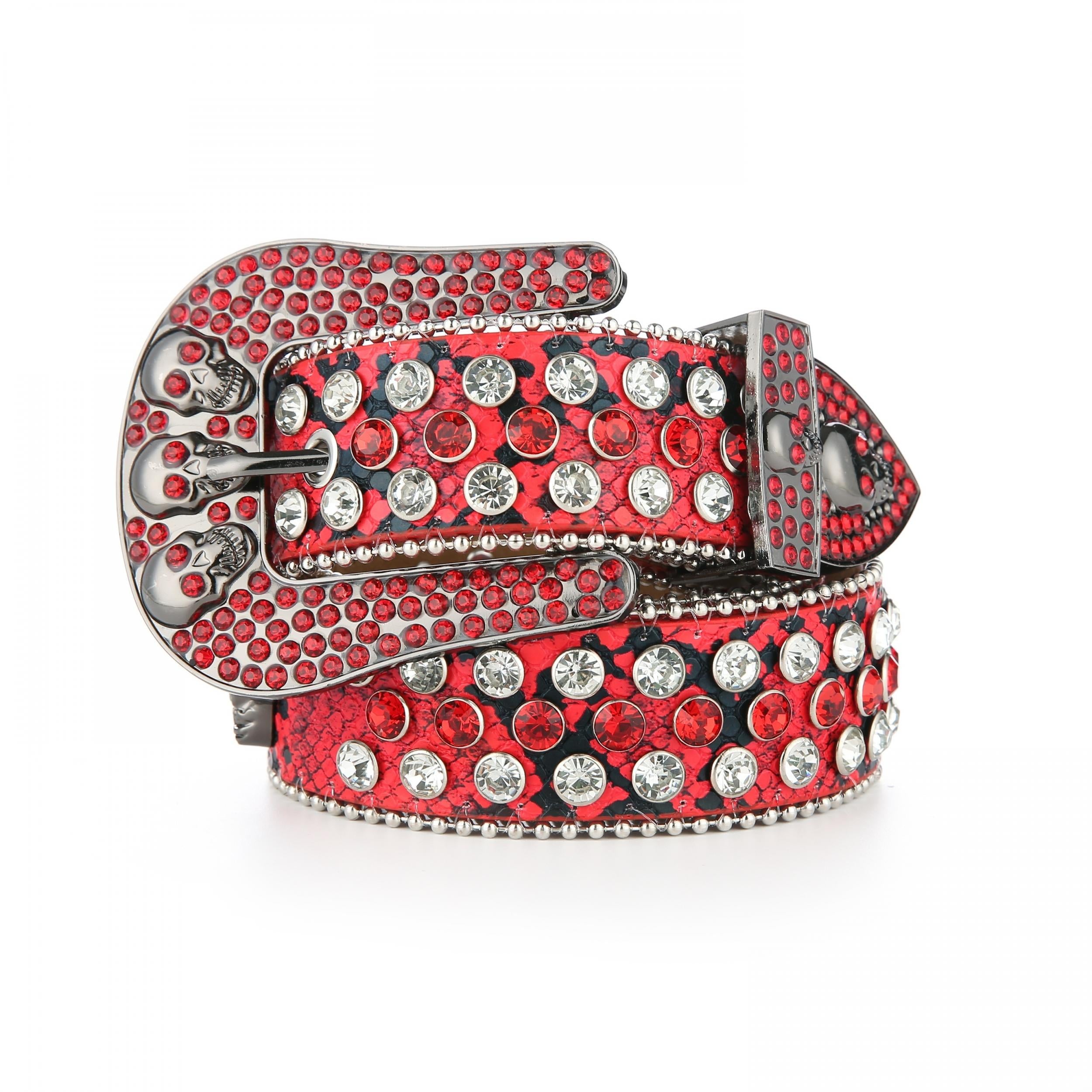 Vintage Punk Skull Buckle Rhinestone Snake Pattern Belt