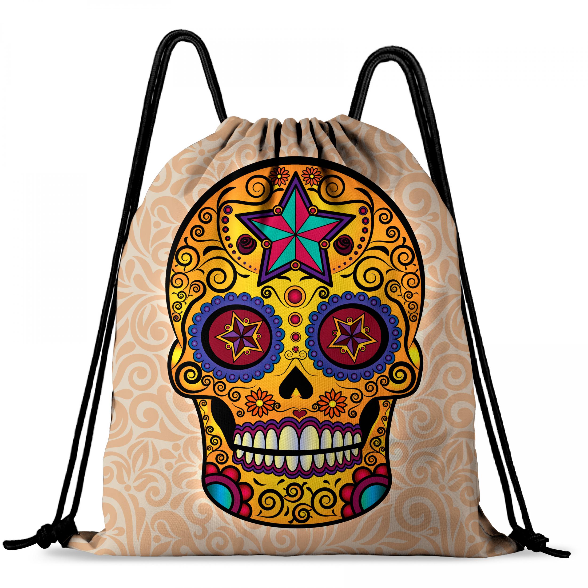 Halloween Flower Skull Drawstring Backpack Ghost Skull Elf Pattern
