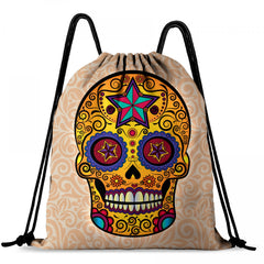 Halloween Flower Skull Drawstring Backpack Ghost Skull Elf Pattern