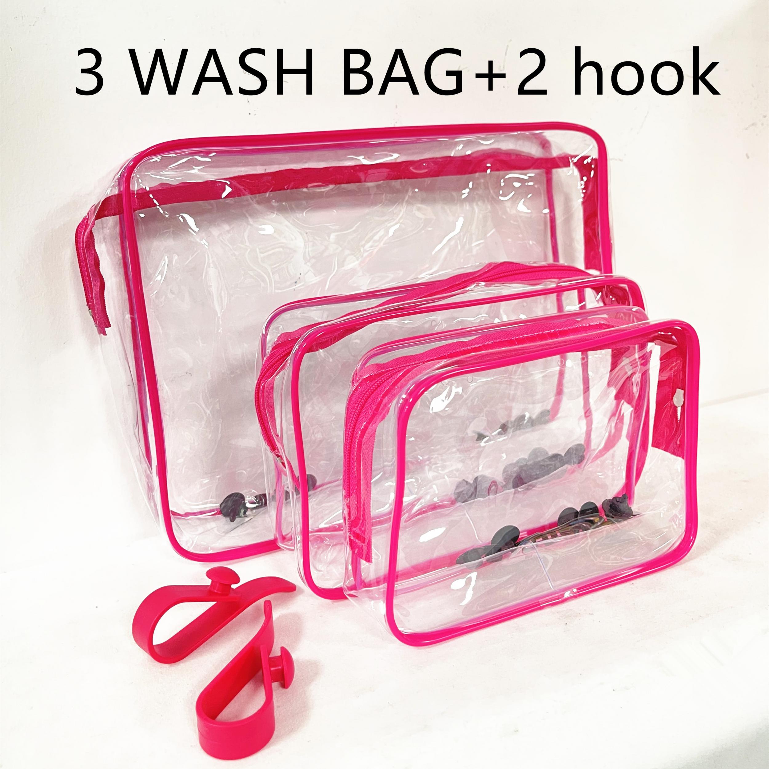3 Pcs Transparent Inner Bags Zipper Waterproof, Hooks Travel Accessories