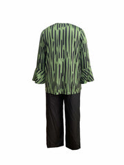 Women's Plus Striped Print Bell Sleeve Top & Wide Leg Pants Outfit Set