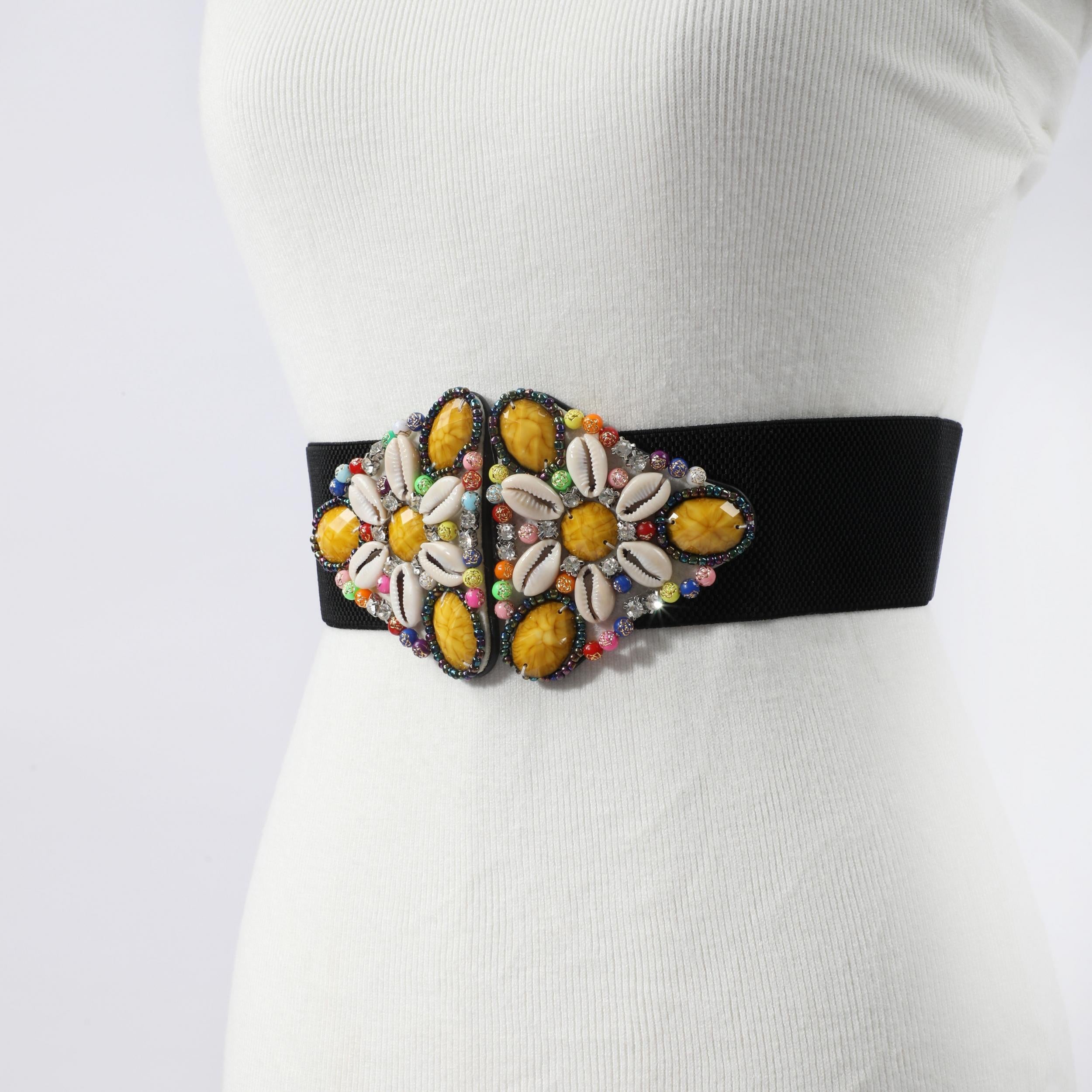 Rhinestone Buckle Wide Belt Punk Elastic Waistband Hip Hop Belt