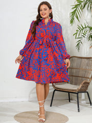  Leopard Print Lantern Sleeve A Line Dress With Belt