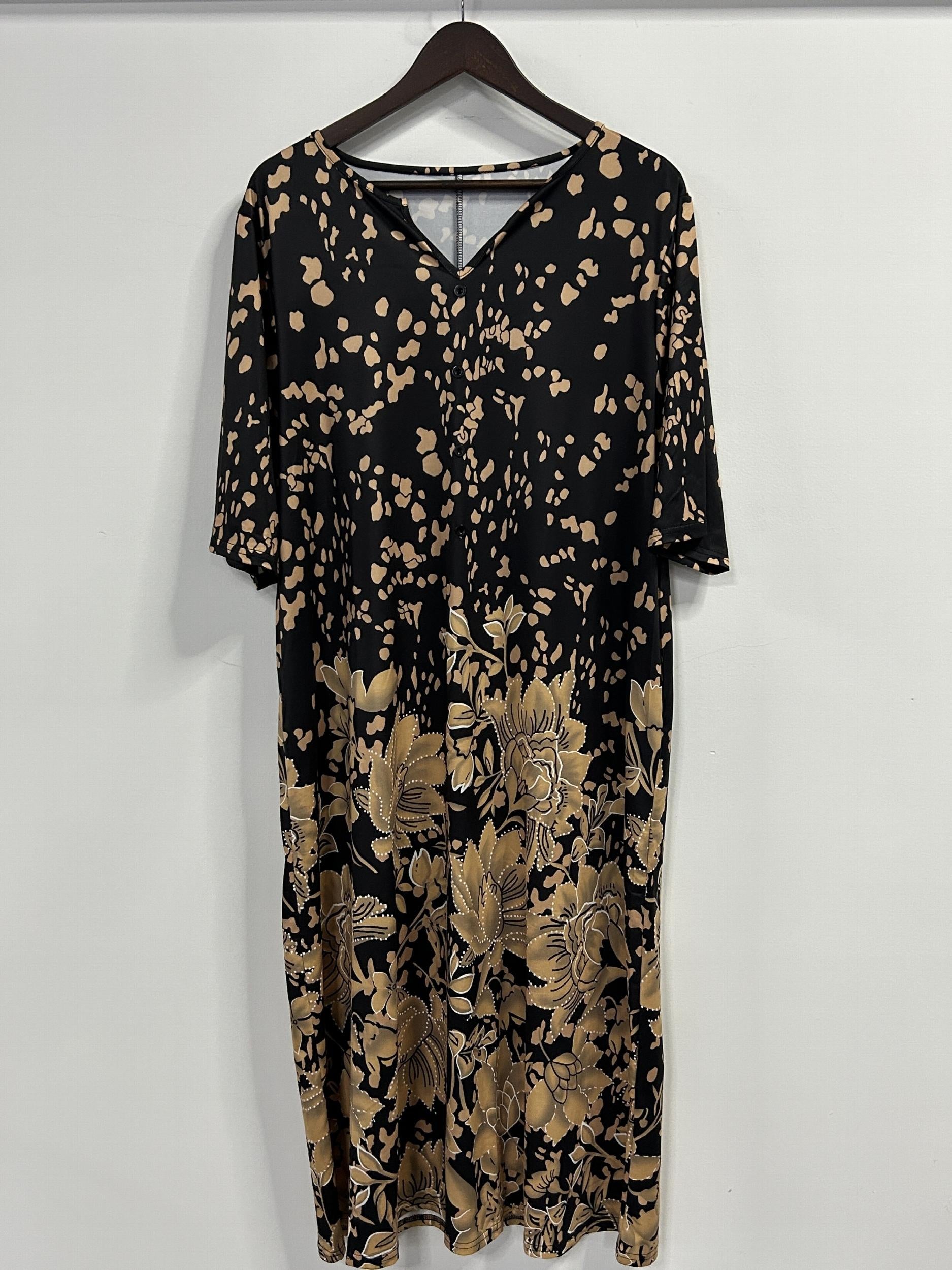 Floral Print Button Decor Plus Size Casual Dress