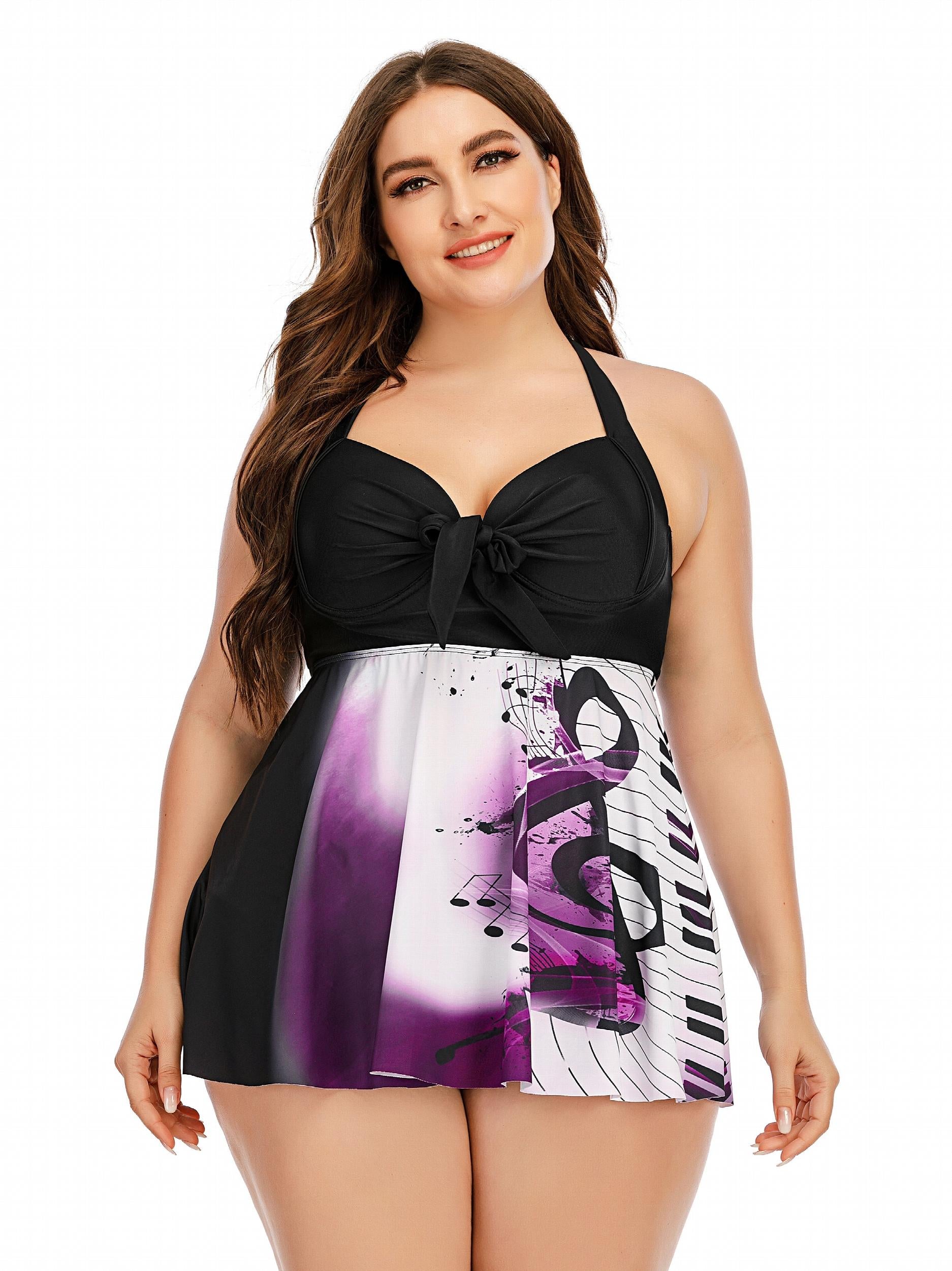  Music Note Swimsuit Set Colorblock Tank Top & Underwear Two Piece