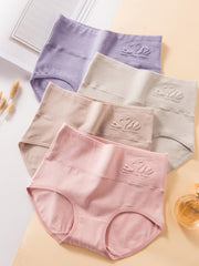 4pcs High Waist Stretchy Panties Breathable Solid Briefs