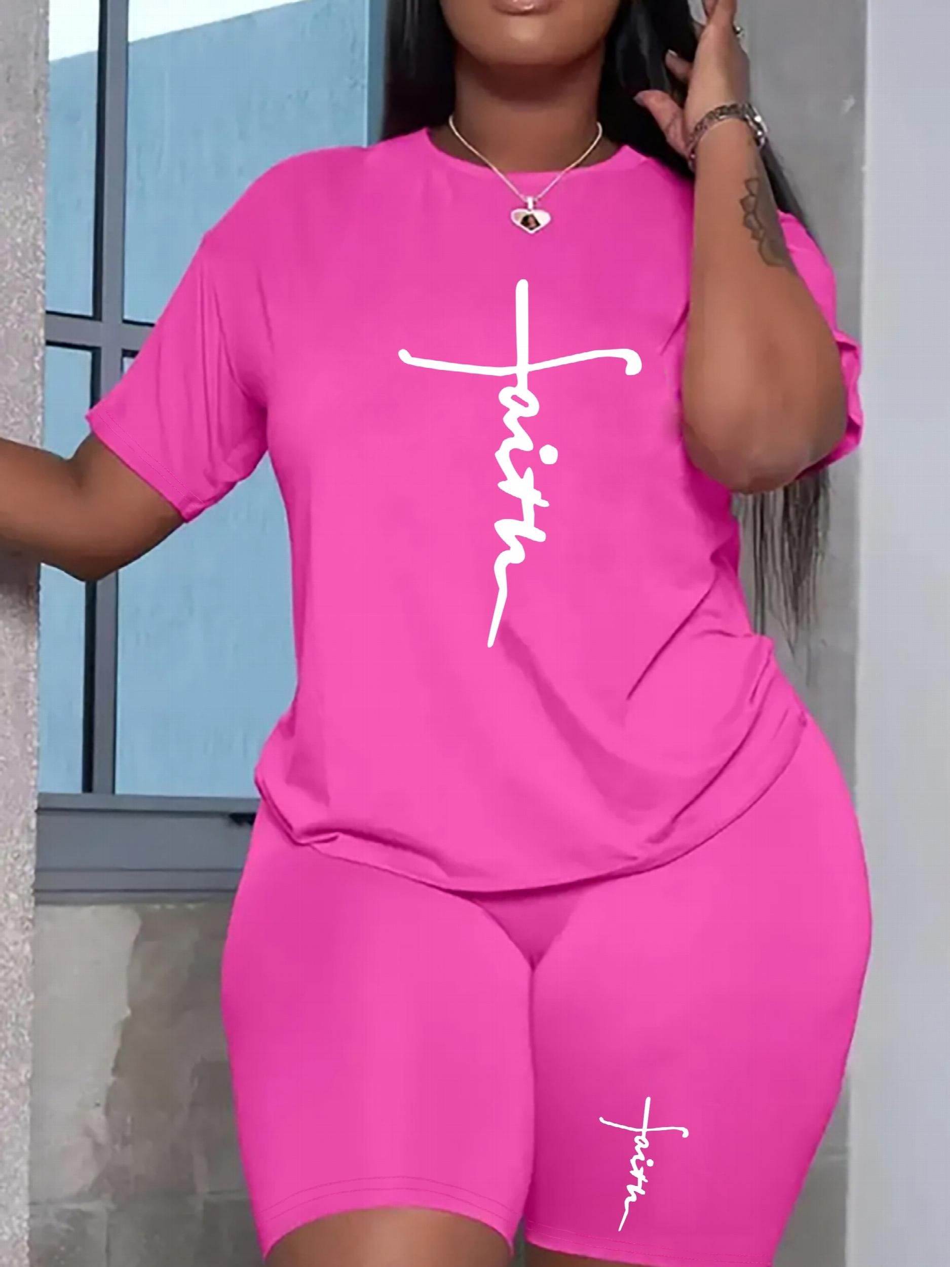  Two Piece Set Women's Plus Tee & Shorts Set