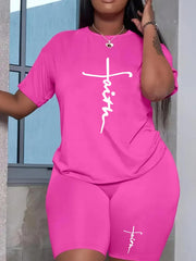  Two Piece Set Women's Plus Tee & Shorts Set