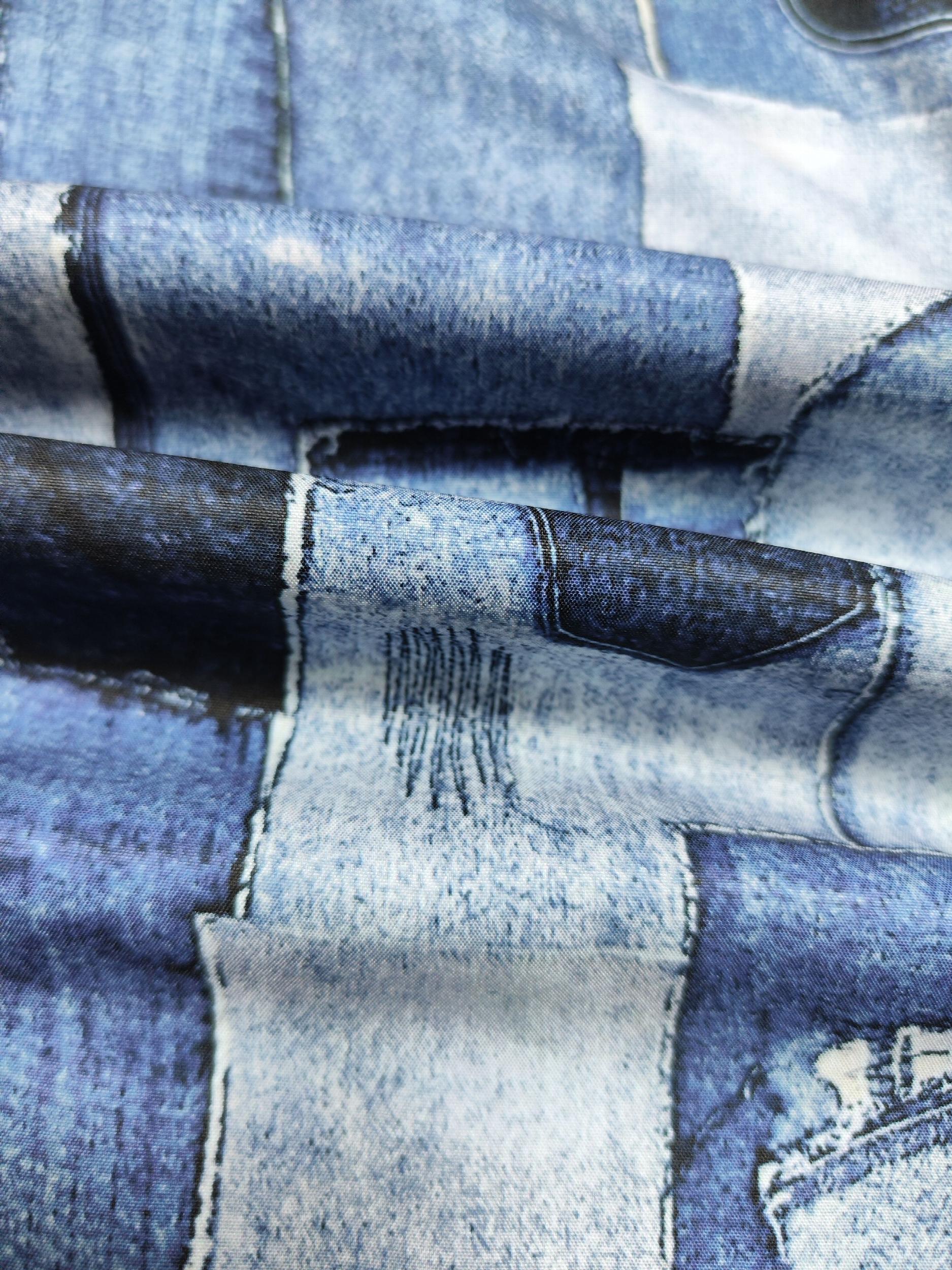  Denim Print Long Sleeve Button Up Shirt Top