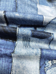  Denim Print Long Sleeve Button Up Shirt Top