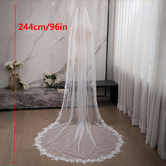 Vintage Romantic Court Style Bridal Veil with Floral & Pearl Embellishment