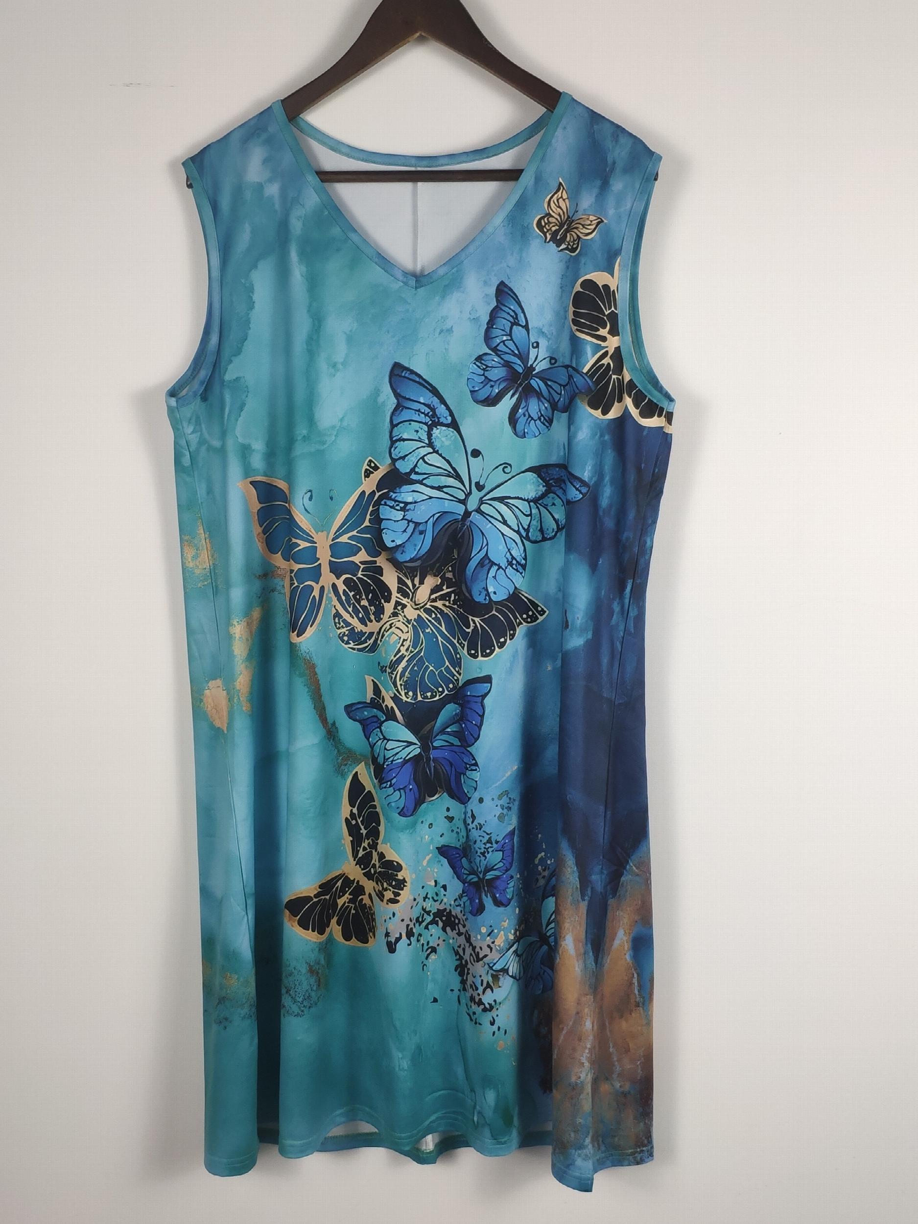  Butterfly Print V Neck Tank Dress
