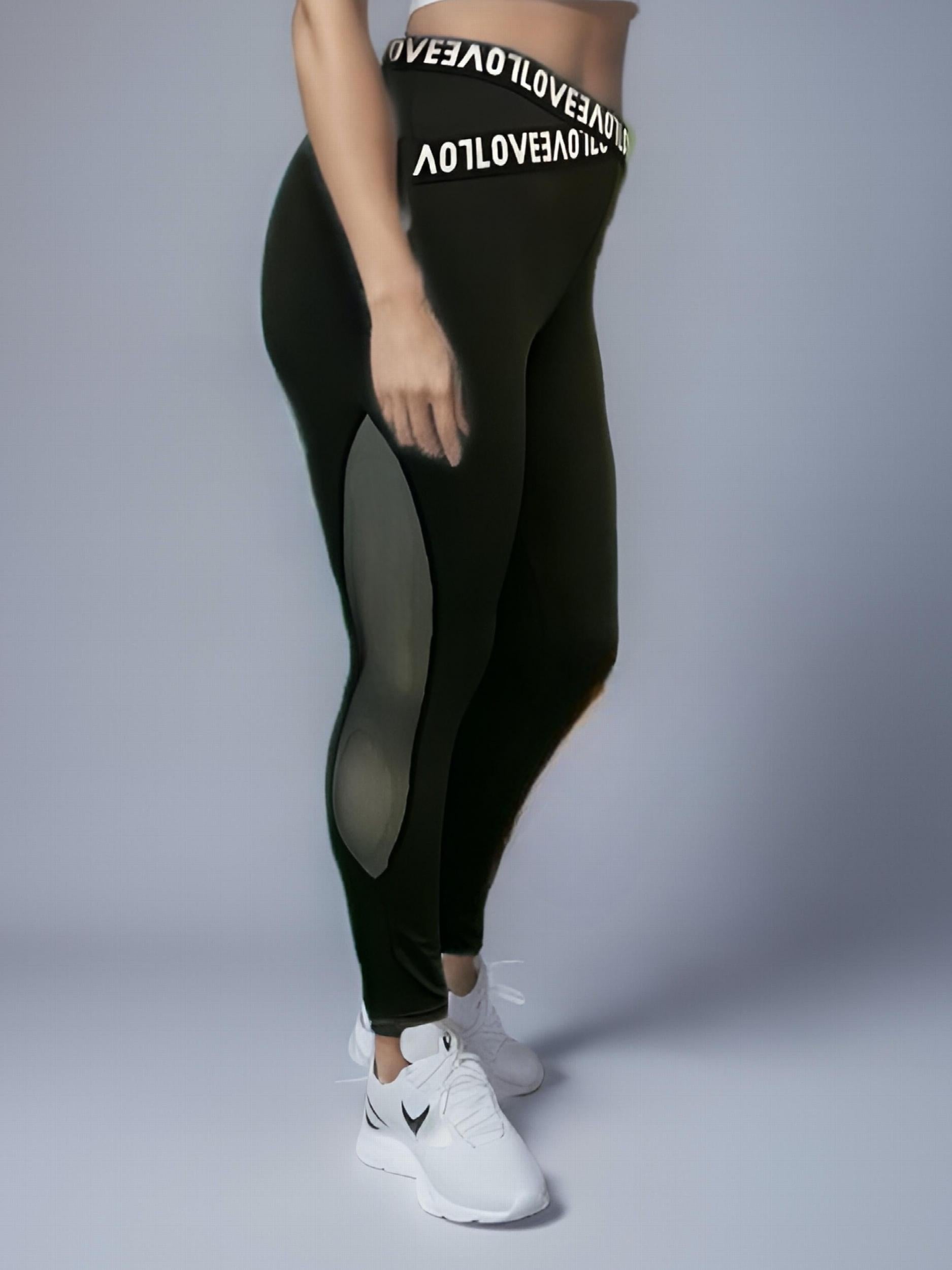  Sports Pants Women's Plus Letter Tape Contrast Mesh Medium Stretch Sp